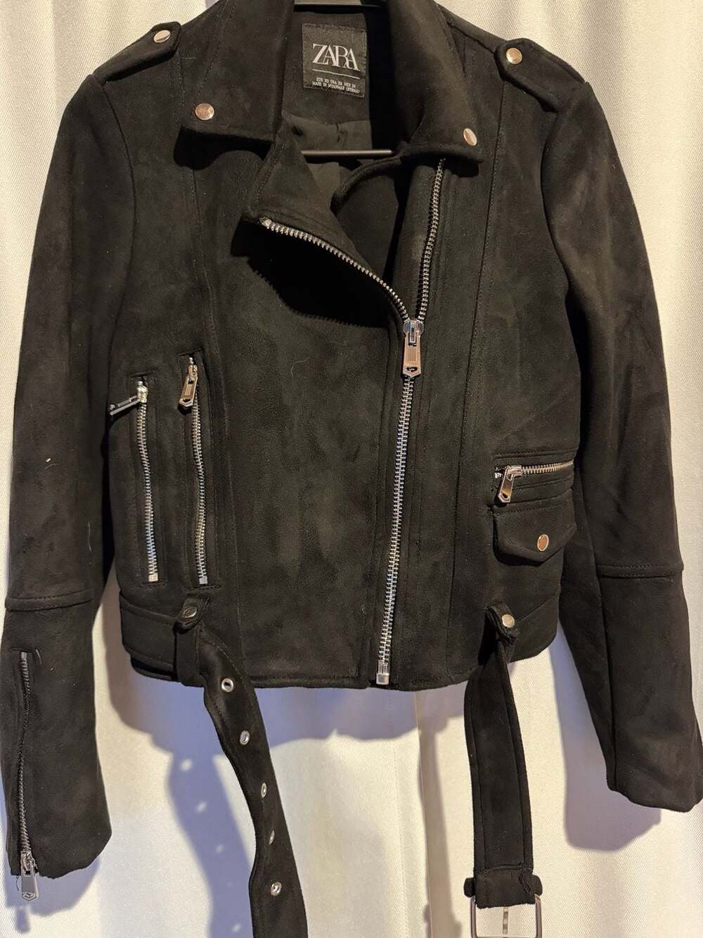 Zara Faux Suede Moto Jacket Size XS Black